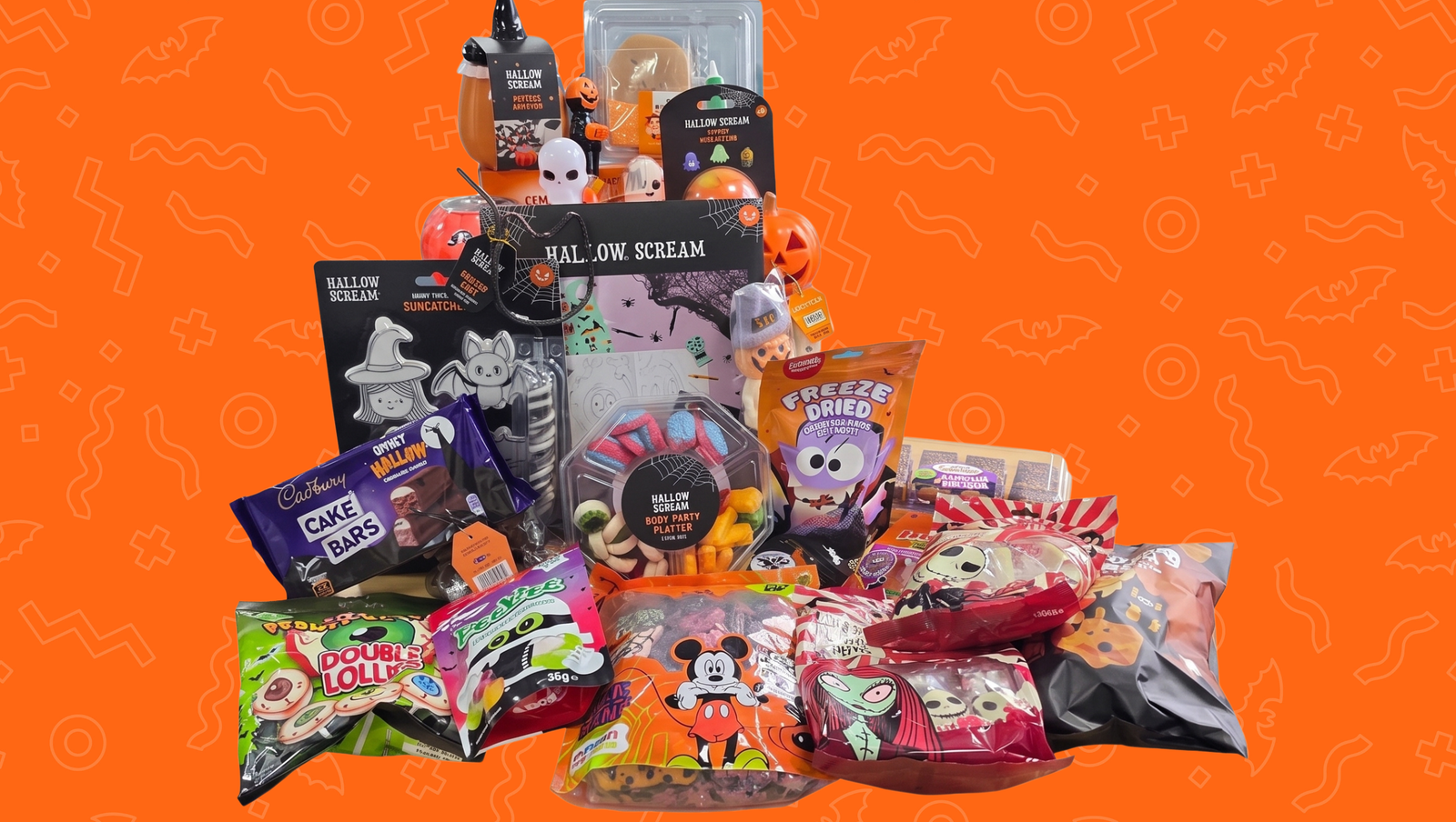 Halloween raffle hamper packed with sweets, treats and Halloween goodies